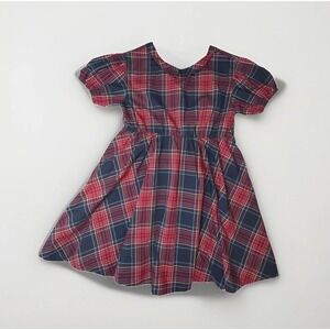 Tea Collection Girls Size 10 Plaid Puff Sleeve Lined Dress 100% Cotton Holiday